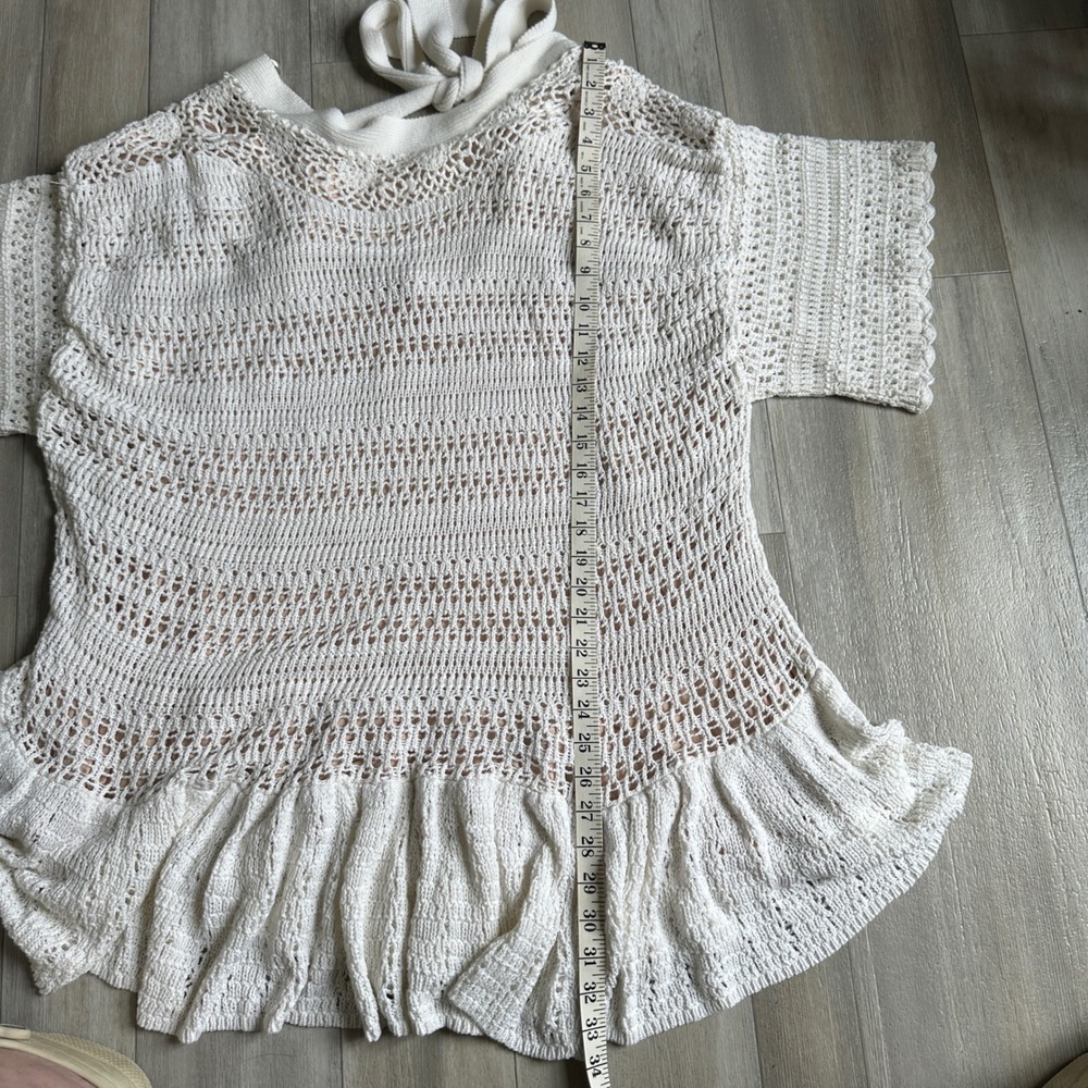 Free People Sistine Dress Womens L Crochet Boho‎ Festival Western Ivory Tie Back - Picture 6 of 8